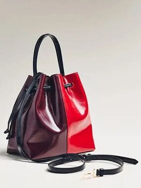 Anthropologie Two-Tone Red and Burgundy Patent Bucket bag